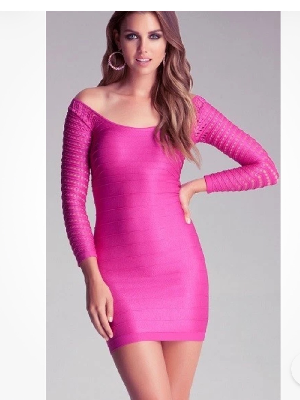 Bebe Fuchsia Pink Ribbed Ellie Bodycon Pointelle Knit Bandage Dress S NEW